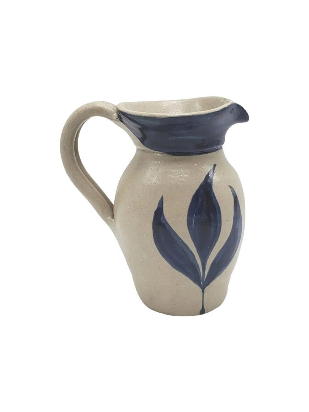 Vtg WPF Williamsburg Pottery Small Pitcher Creamer Blue Floral 4.5" Handmade Sto